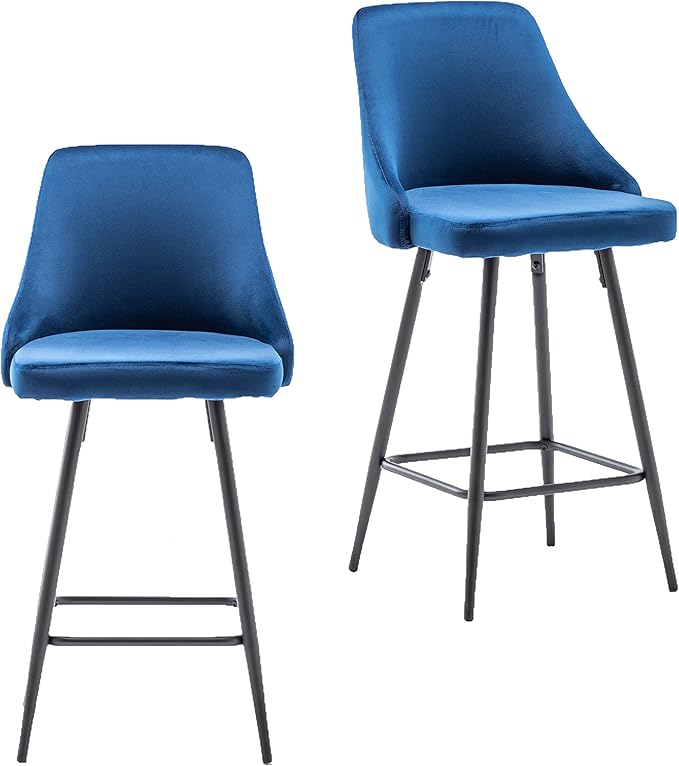 BTEXPERT Set of 2,Premium upholstered Dining 25" Seat Height, High Back Count Stool Bar Chairs, Pack Blue Velvet barstools