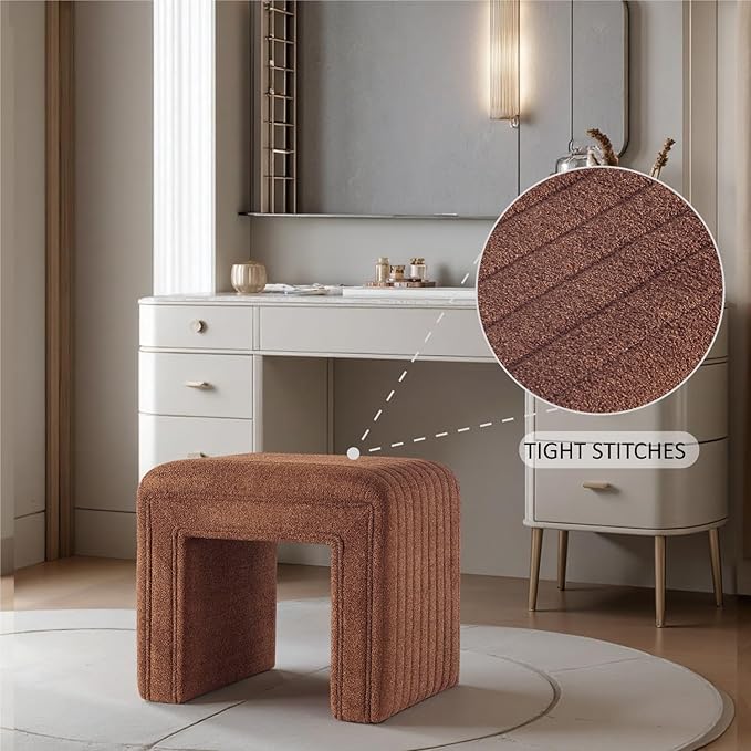 Get Set Style Vanity Stool Chair,Modern Wool Ottoman Foot Stool with Wooden Legs for Sofa Ottoman Bench Footstool Extra Seat for Vanity,Makeup Room,Living Room,Entryway(Fully Assembled)