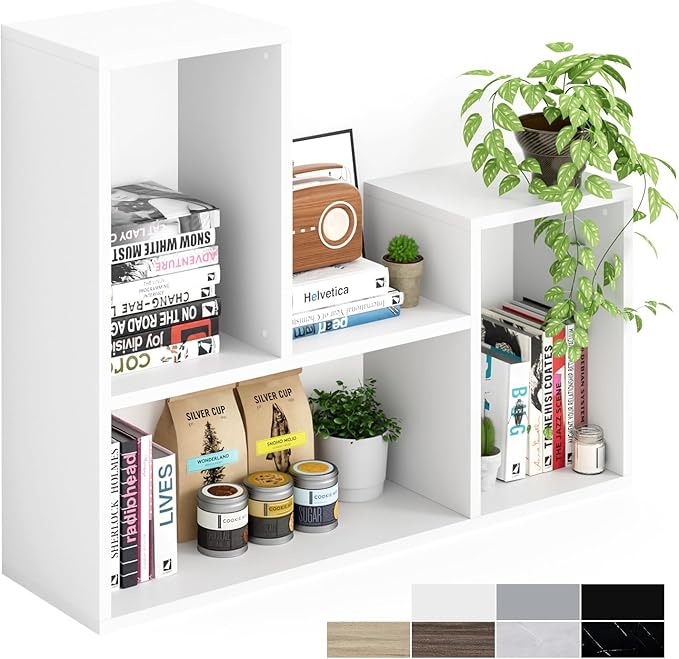 Kaboon Free-Form Modular Shelving Unit, Freestanding Bookcase 10 Inches Deep, Display Shelf Storage Organizer for Home Office, White