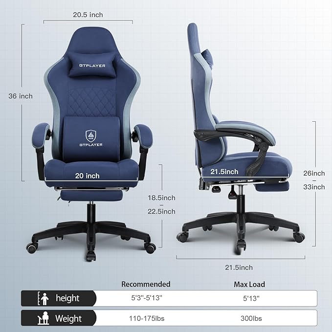 GTPLAYER Gaming Chair, Computer Office Chair with Pocket Spring Cushion, Linkage Armrests and Footrest, High Back Ergonomic Computer Chair with Lumbar Support Task Chair with Footrest