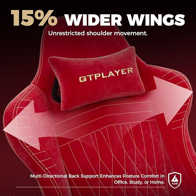 GTPLAYER ACE-PRO Music Gaming Chairs – Built-in Speakers, App Support & Bluetooth Control, Footrest & Pocket, Gamer Chair for Adults, Cherry Red - Velvet