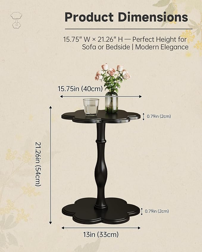 Accent Solid Wood End Table for Living Room, Small Bedside Tables Nightstand for Bedroom, Unique Pedestal Side Table, Round Wooden Tables for Drinks, Plants & Home Decor (Black)