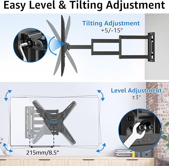 MOUNTUP Corner TV Wall Mount for Most 26-65 Inch TVs, Long Arm TV Mount with 30 Inch Extension Arm, Smooth Swivel Tilt Single Stud Full Motion Bracket Max VESA 400x400mm, 77 lbs Heavy Duty, MU0057
