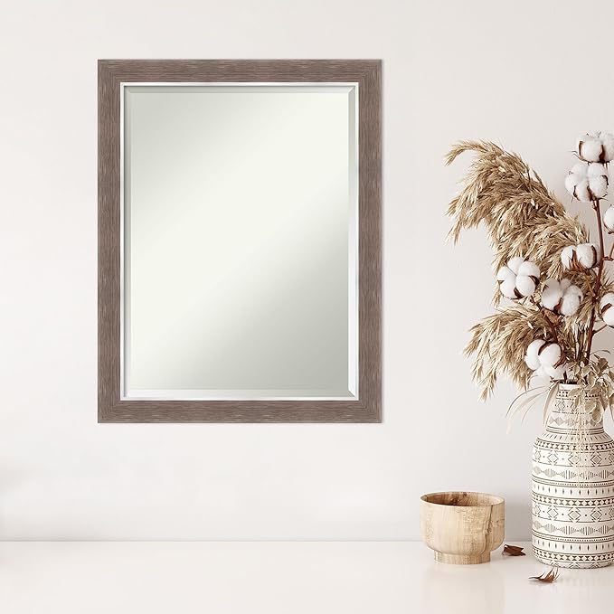 Amanti Art Brown Wall Mirror 28x22 Noble Mocha Rectangle Bathroom Mirror for Wall Decor Living Room, Medium Casual Frame, Hangs Horizonally and Vertically, Bathroom Decor, Beveled Edge from WI, USA
