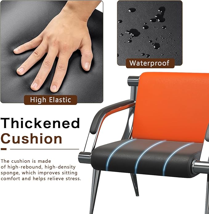 wonline Waiting Room Chair with Armrest PU Leather Office Furniture, Office Guest Seating Lobby Conference Reception Chairs for Airport Clinic Hospital Bank Salon Barber(Orange&Black)