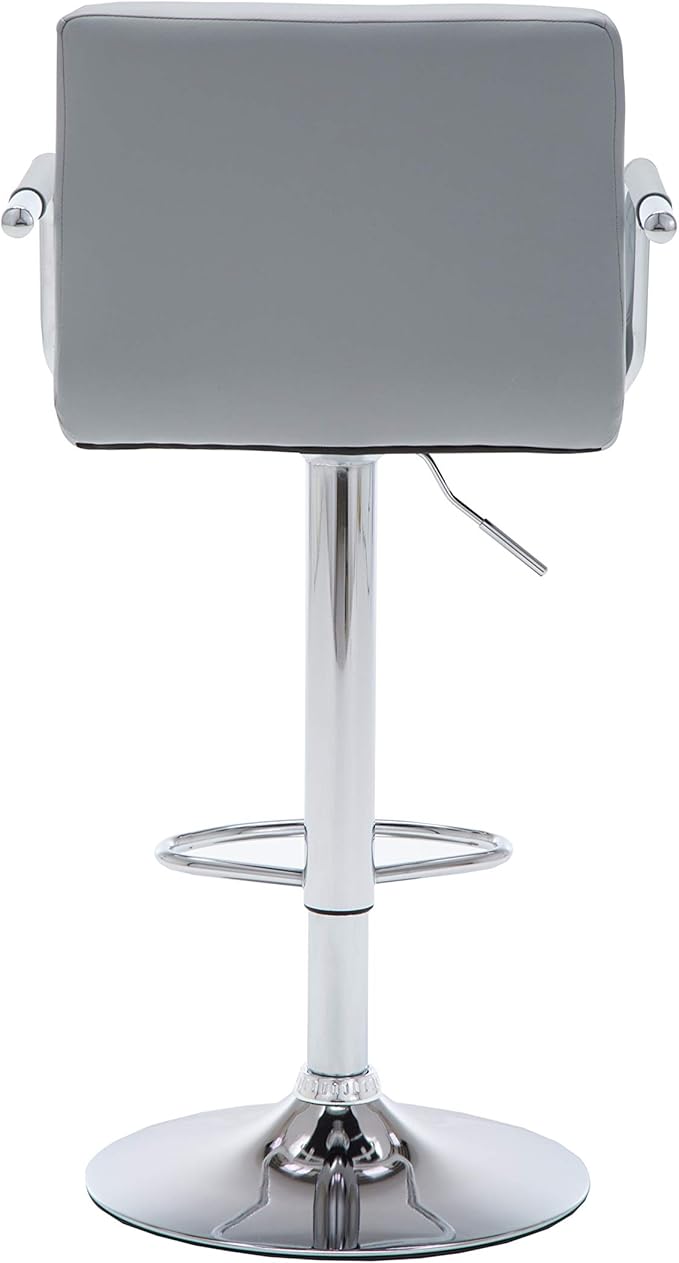 AC Pacific Contemporary Adjustable Swivel Kitchen Bar Stool Chair with Cushion and Armrest, 24"-33", Pewter Gray