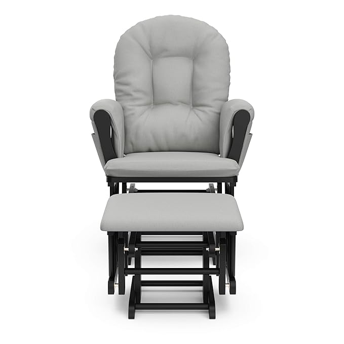 Storkcraft Premium Hoop Glider & Ottoman (Black with Light Gray) — GREENGUARD Gold Certified, Wood Craftsmanship, Convenient Storage Pockets, Smooth-Gliding Chair for Nursery, Multi-Award-Winning