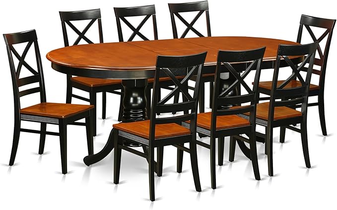 East West Furniture PLQU9-BCH-W 9 Piece Dining Table Set Includes an Oval Dinner Table with Butterfly Leaf and 8 Dining Room Chairs, 42x78 Inch, Black & Cherry