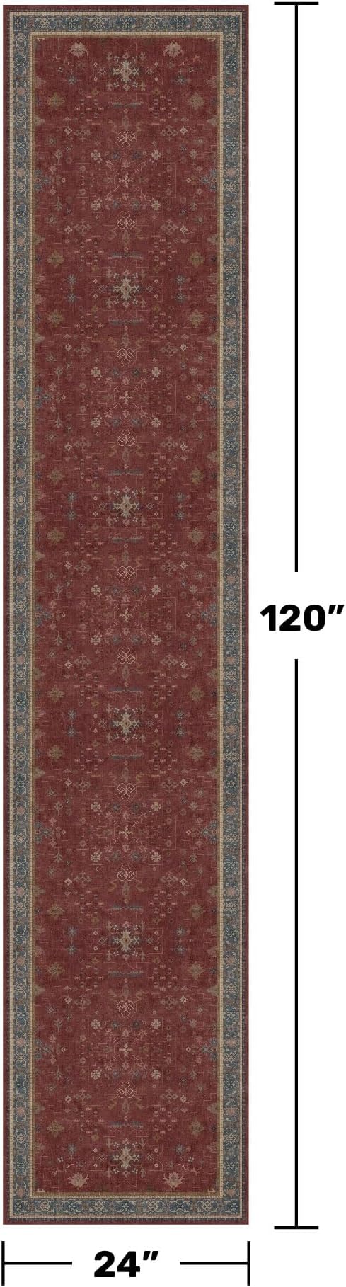 Non Slip 10ft Long Hallway Runner Rug Burgundy - 2 x 10 Runner Rug, Washable & Waterproof 2x10 Kitchen Floor Mat - Oriental Turkish Dark Red Design Décor
