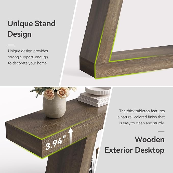 LITTLE TREE 55-Inch Sofa Table with Storage, Farmhouse Console Table for Home, Rectangular Wooden Entryway Furniture for Living Room, Bedroom, Office, Hallway, Mocha