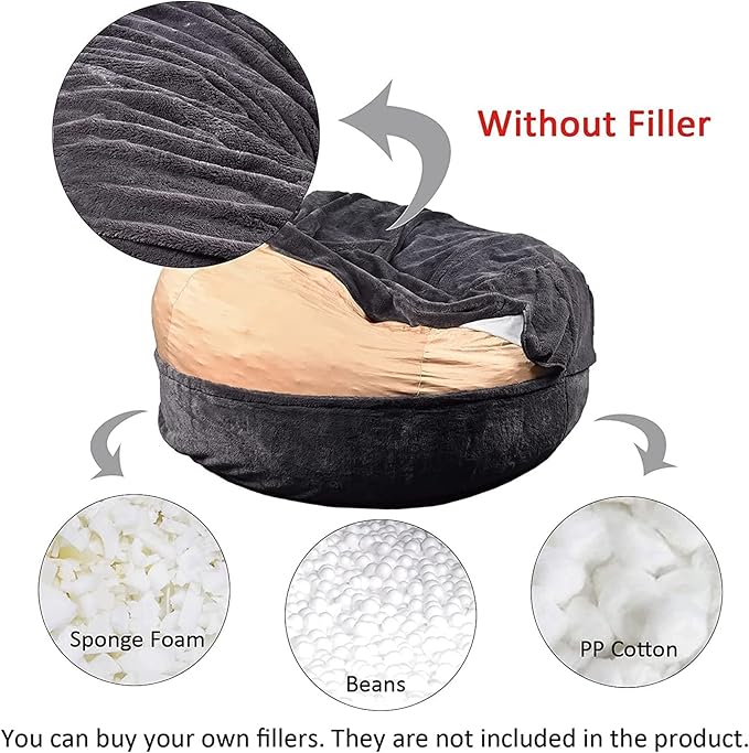 Giant Fur Bean Bag Chair Cover for Kids Adults, (No Filler) Living Room Furniture Big Round Soft Fluffy Faux Fur Beanbag Lazy Sofa Bed Cover (Orange, 7FT)