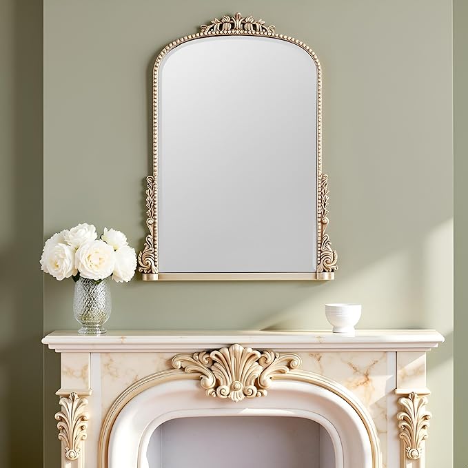 SHYFOY Antique Silver Mirrors for Wall Decor, Vintage Decorative Wall Mirror, Baroque Arch Large Mirrors for Living Room Entryway Powder Room, Home Decor