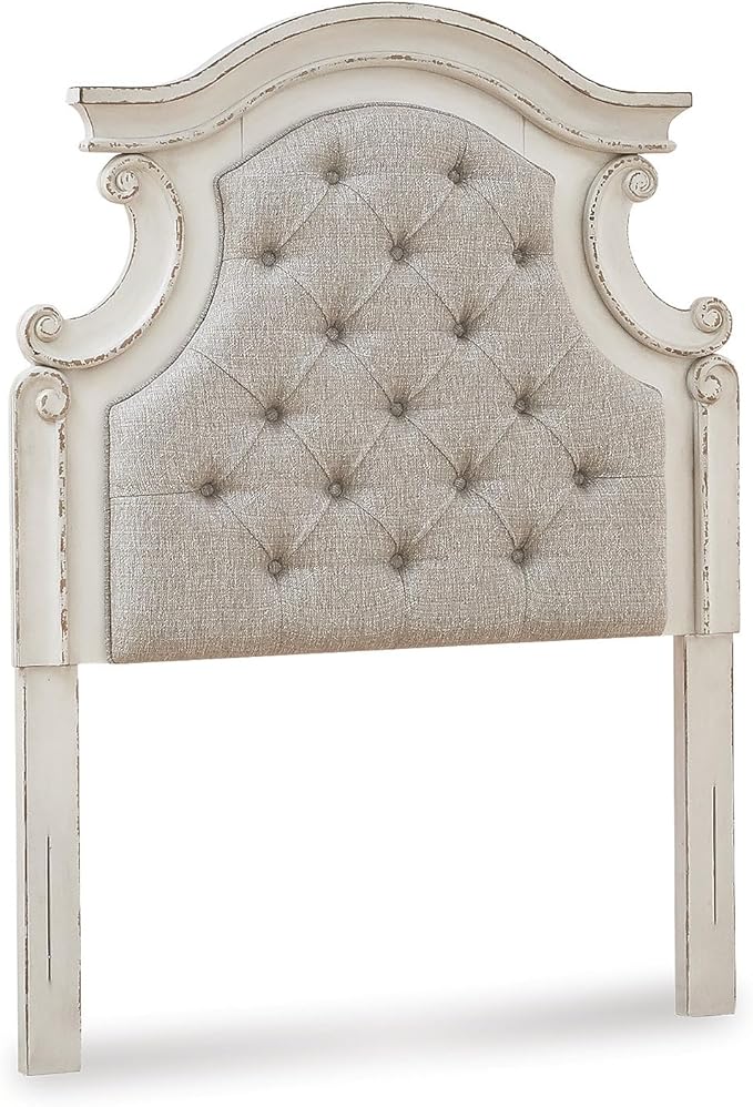 Signature Design by Ashley Realyn Upholstered Tufted Cottage Headboard ONLY, Twin, Vintage White