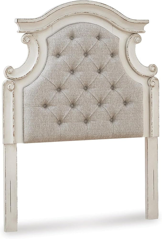 Signature Design by Ashley Realyn Upholstered Tufted Cottage Headboard ONLY, Twin, Vintage White