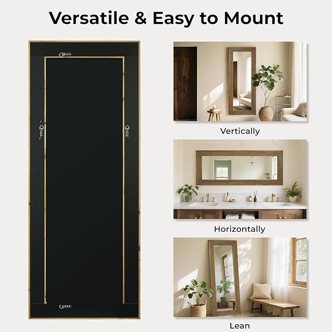 WallBeyond Full Length Mirror Rustic Wood Framed, 24 x 60 inch Farmhouse Wall Mounted Mirror Full Floor Mirror Hanging or Leaning Against Wall, Natural