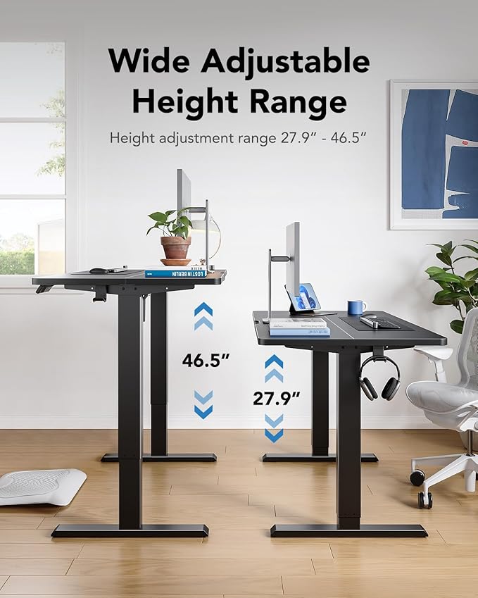 HUANUO 40" x 24" Electric Standing Desk Adjustable Height, 4 Memory Height Settings, Headphone Hook, Cable Manager, Sit Stand Up Desk for Home Office & Computer Workstation, Black