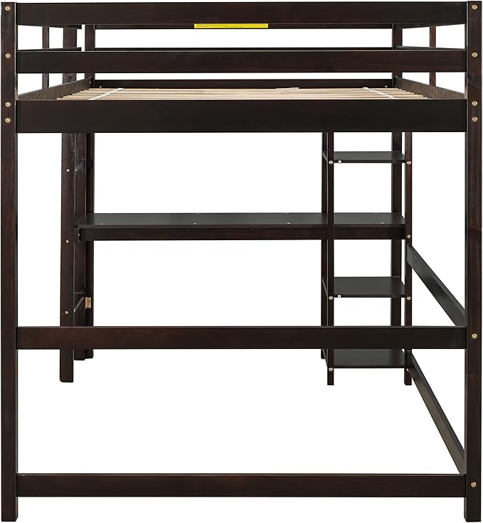 HomSof Full Loft Bed with Desk and Shelves,Espresso