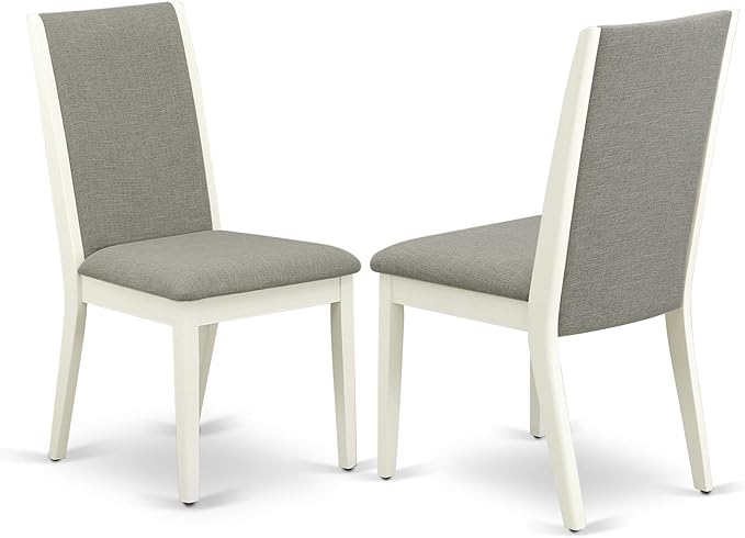 East West Furniture MZLA3-LWH-06 3 Piece Kitchen Table & Chairs Set Contains a Rectangle Dining Table with Dropleaf and 2 Shitake Linen Fabric Upholstered Chairs, 36x54 Inch, Linen White