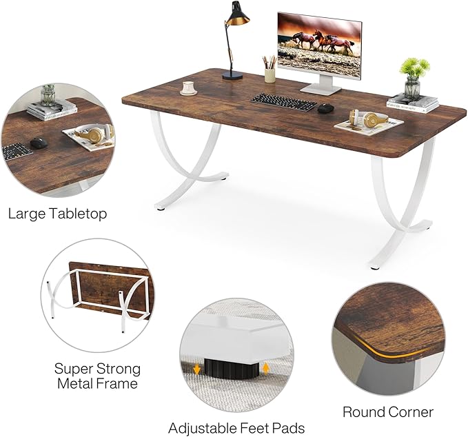 Tribesigns Executive Desk, 63” W x 31.5” D Large Office Desk, Modern Computer Desk Conference Table Meeting Room Table, Business Furniture for Home Office, White and Walnut