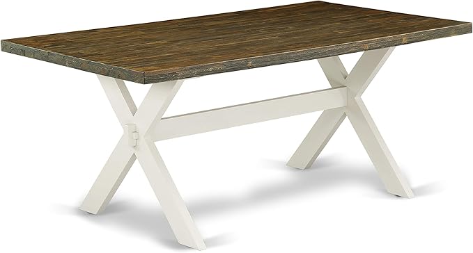 East West Furniture X077LA015-7 7 Piece Dining Room Table Set Consist of a Rectangle Kitchen Table with X-Legs and 6 Baby Blue Linen Fabric Parson Dining Chairs, 40x72 Inch, Multi-Color