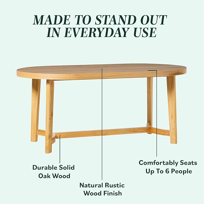 Walker Edison Modern Farmhouse Rustic Solid Oak Wood Oval Dining Table for 6 - White Oak