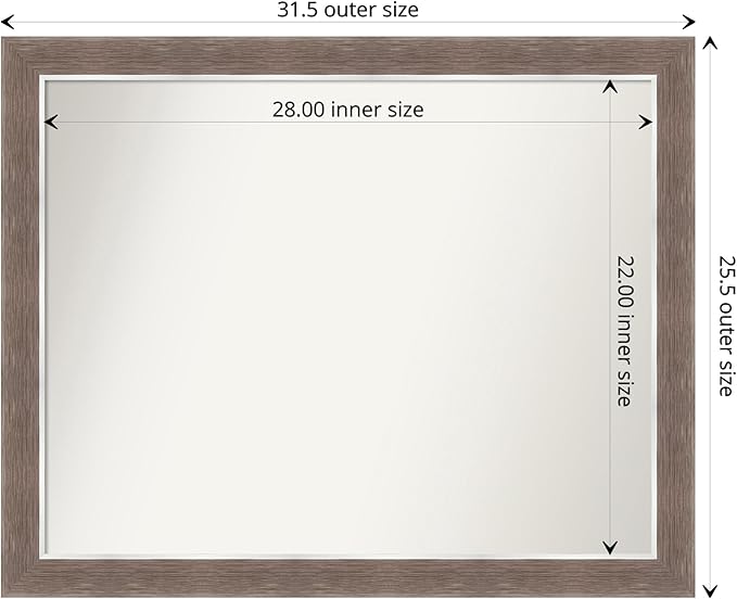 Amanti Art Brown Bathroom Mirror for Over Sink, 26x32 Noble Mocha Rectangle Vanity Mirror, Large Casual Frame, Hangs Horizonally and Vertically, Bathroom Wall Decor, Non-Beveled Edge from WI, USA