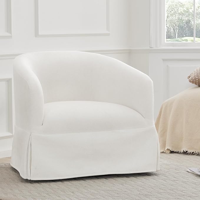 Swivel Accent Chair, 360 Degree Performance Fabric Armchair Modern Barrel Chairs Armchair for Living Room Bedroom Home and Office,Cream White