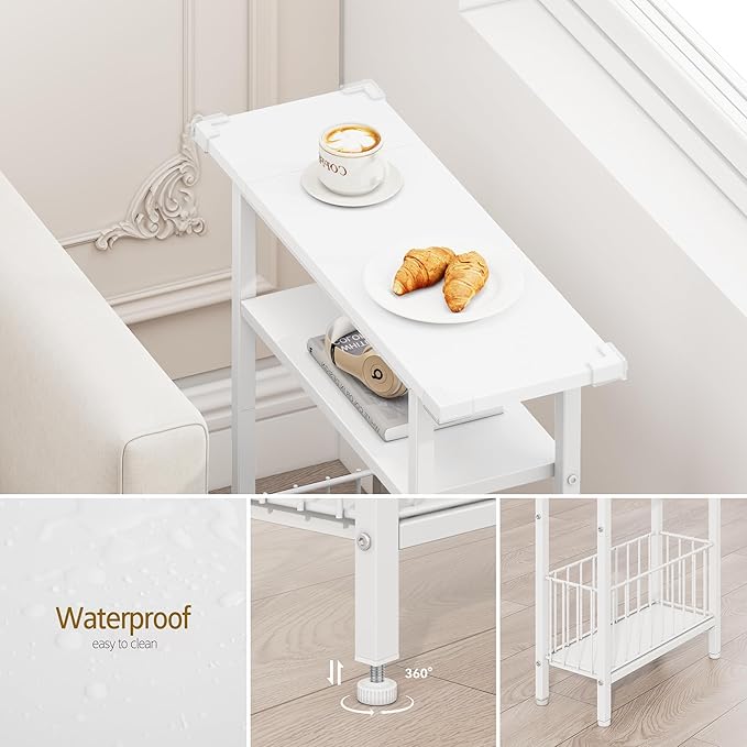 Vagusicc Narrow Side Table, Skinny Side Table for Couch, 3-Tier Small End Table for Small Spaces, Bed Side Tables with Storage, 25.2" Tall Slim Nightstand Bedside table for Living Room, Bedroom, White