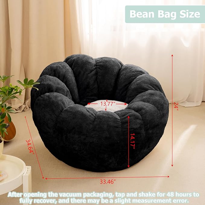 Pumpkin Bean Bag Sofa Chair, Bean Bag Chair with Filler for Teens, Kids, Toddler, Comfy and Lazy Sofa for Dorm, Apartment, Living Room and Bedroom, Black