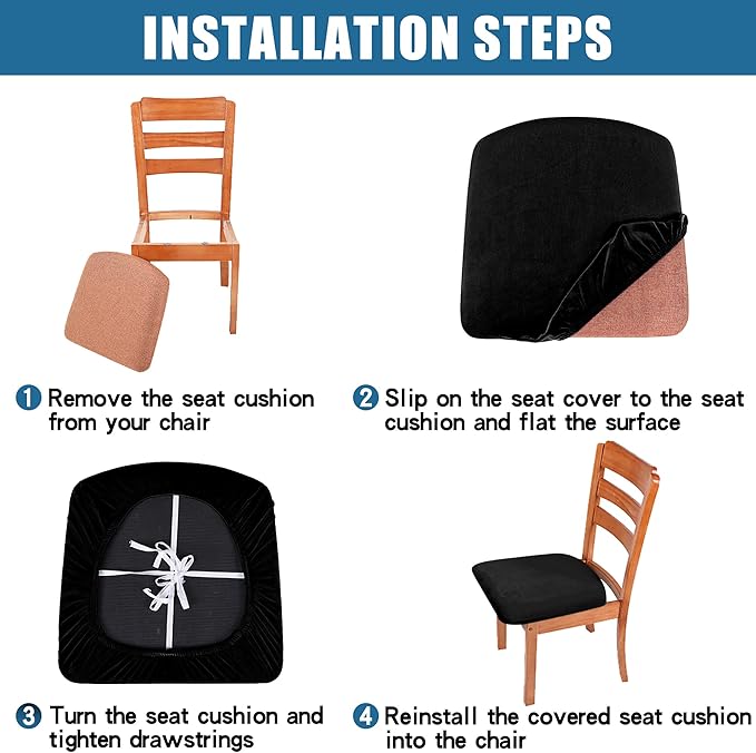Smiry Velvet Seat Covers for Dining Room Chair Set of 4, Stretch Fit Removable Washable Chair Seat Cushion Protector Slipcovers with Ties, Red