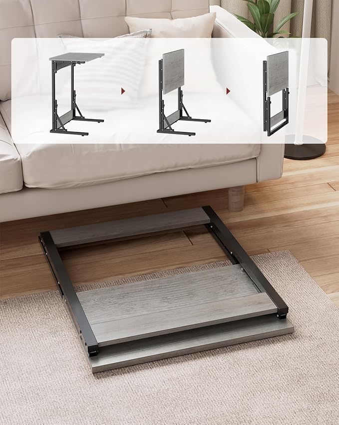 Tatub Folding TV Tray Table Set of 2, 24" Wide C-Shaped End Table for Couches, Small Sofa-Side Laptop Desk with Metal Frame for Living Room, Bedroom, Ivory White