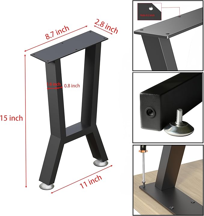 Bench Legs,Coffee Table Legs 15-Inch, Black Metal End Table Legs,Iron Desk Legs for Table,Heavy-Duty Furniture Legs,Patas para Mesa,Easy Install with Adjustable Feet,DIY Legs (H Shape,2 Pcs)