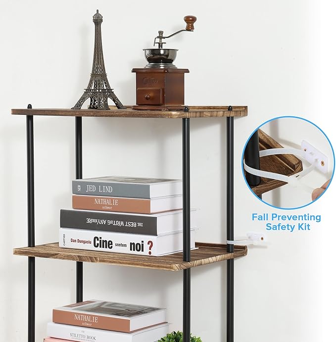 GETALL Tall Bookshelf with Wheels, 5 Tier Solid Wood Bookcase for Small Spaces, Corner Bookshelf Storage Organizer for CDs, Movies, Narrow Movable Shelfing Unit for Bedroom, Living Room