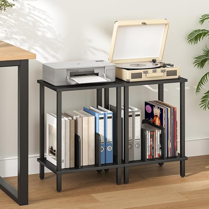HOOBRO Record Player Stand, 2-Tier End Table, Vinyl Record Turntable Stand with Storage up to 100 Albums, Small Side Table for Living Room, Bedroom, Black, BK05RS01
