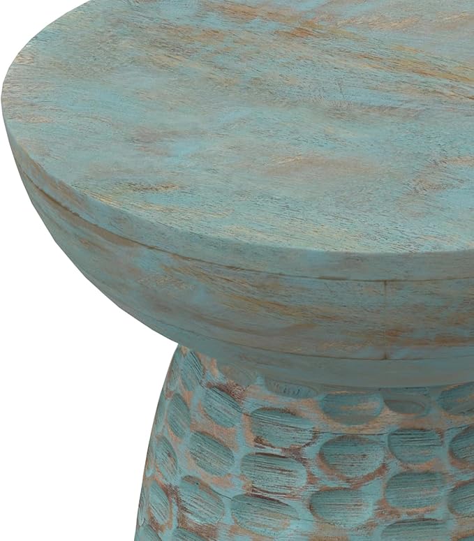 SIMPLIHOME Boyd 13-inch Wide Solid Mango End Table in Teal Wash, Contemporary-Style Accent Table for Living Room, Bedroom, or Family Room, Assembled