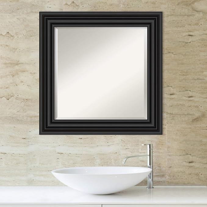 Amanti Art Black Bathroom Mirror for Over Sink, 26x26 Colonial Black Square Vanity Mirror, Medium Traditional Frame, Hangs Horizonally and Vertically, Bathroom Wall Decor, Beveled Edge