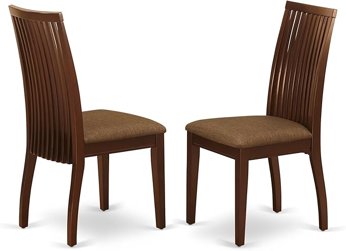 East West Furniture AMIP3-MAH-C 3 Piece Kitchen Table & Chairs Set Contains a Round Dining Room Table with Pedestal and 2 Linen Fabric Upholstered Chairs, 36x36 Inch, Mahogany