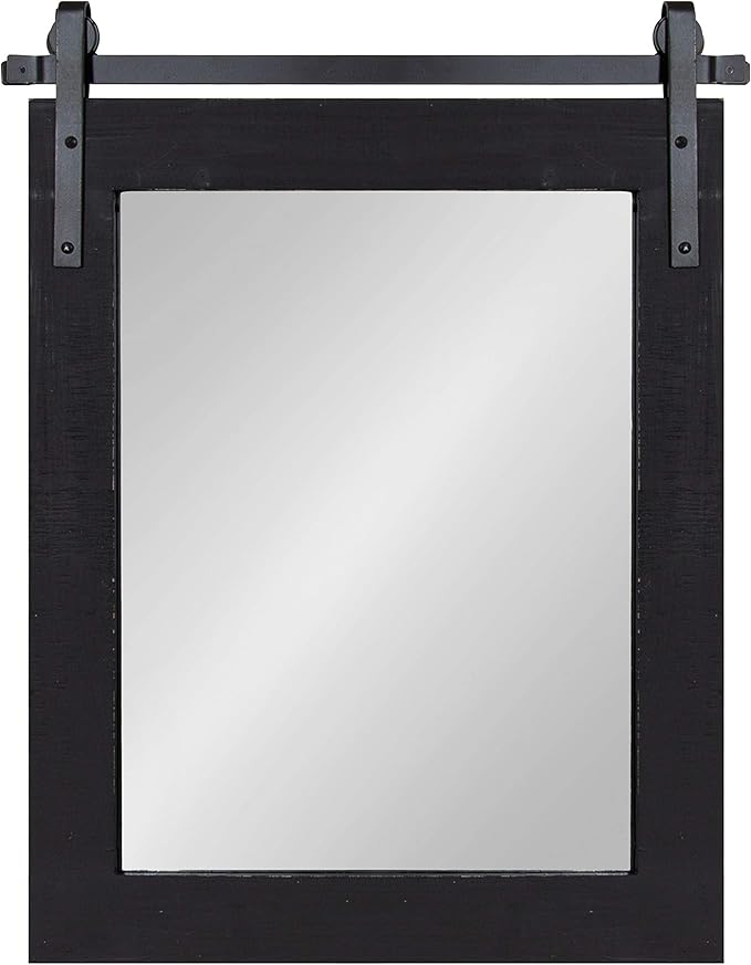 Kate and Laurel Cates Farmhouse Wood Framed Wall Mirror, 22 x 30, Black, Barn Door-Inspired Rustic Mirrors for Wall