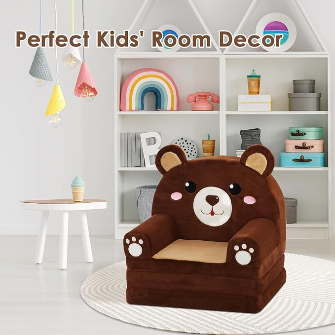Kids Couch Comfy Foldable Kids Sofa to Lounger 2 in 1 Toddler Chair Plush Baby Sleeper Chair for Playing and Napping, Birthday Gifts for Boys and Girls