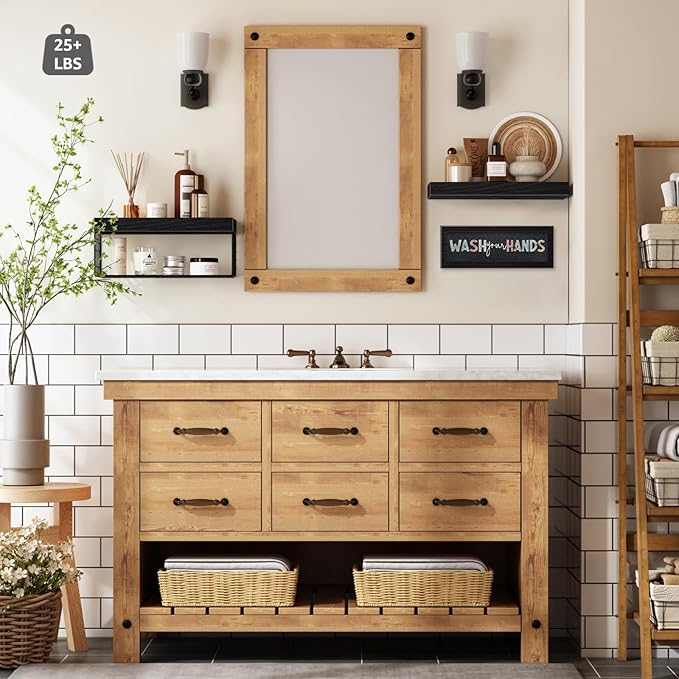 QEEIG Bathroom Shelves Over Toilet - Paper Storage Wall Mounted Farmhouse Decor Decorations Chalkboard Small Floating Shelf 2+1 Set 16 inch, Black (021B)