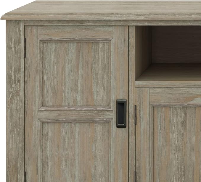 SIMPLIHOME Burlington SOLID WOOD 72 inch Wide Transitional TV Media Stand in Distressed Grey For TVs up to 80 inches for the Living Room and Entertainment Center