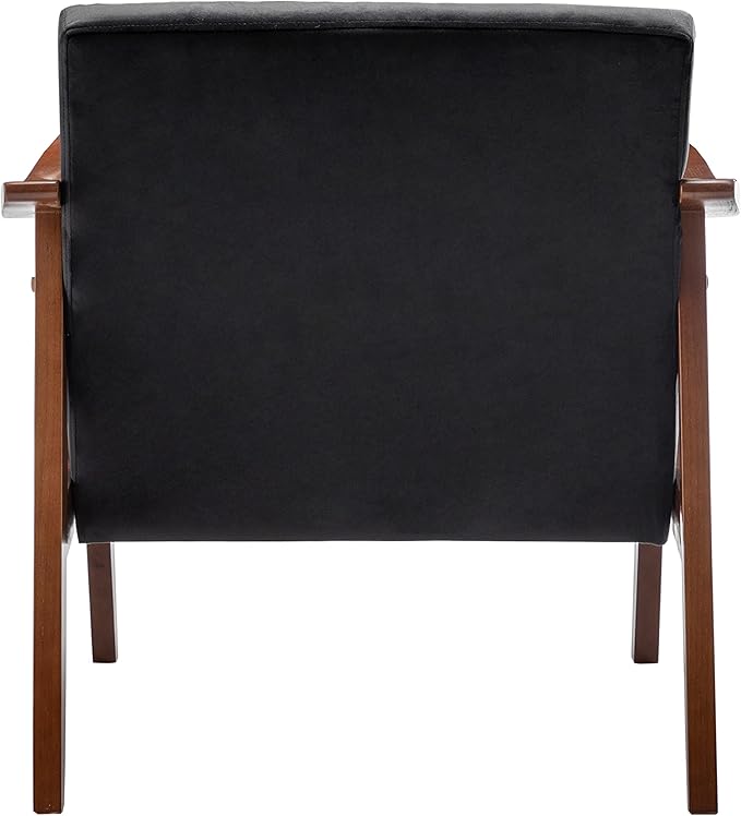 Container Furniture Direct Accent Chair with Velvet Upholstery and Solid Wood Frame, Classic Mid-Century Modern Living Room Furniture for Extra Seating, Black