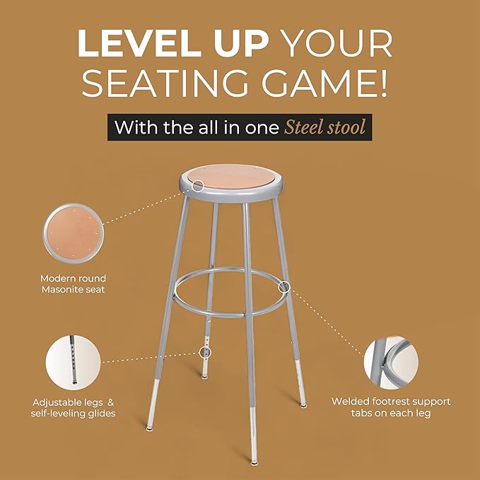 OEF Furnishings (2 Pack Height Adjustable Steel Stools, Grey, 31-39"