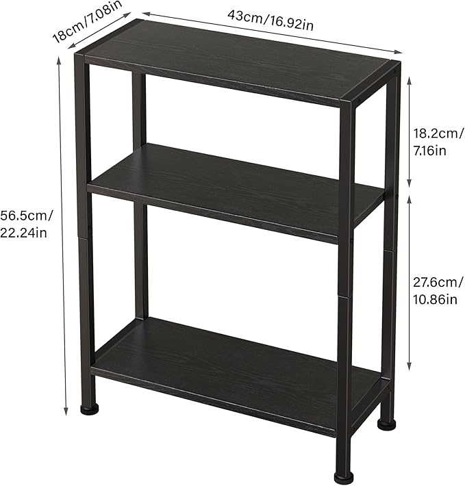 3-Tier Side Table, Small EndTable, Sofa SideTable for Narrow Spaces, Slim EndTable, NightstandTable, Skinny Bedside Table, for Living Room, Bedroom, Office, Black