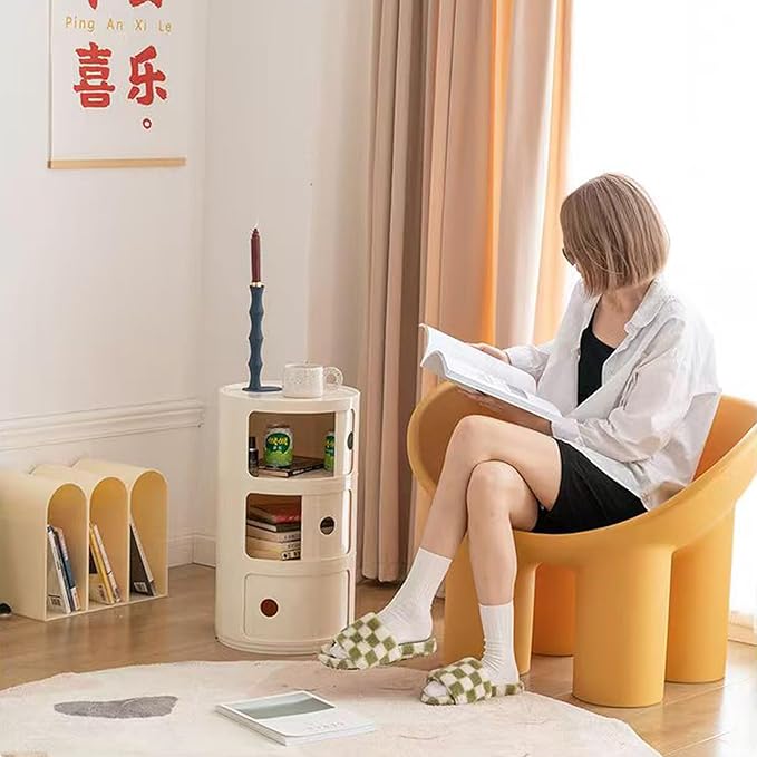 3 Tier Round Nightstand with Drawer, White Round Side Table Small Plastic Storage End Table Suitable for Bedroom, Living Room, Bathroom (White)