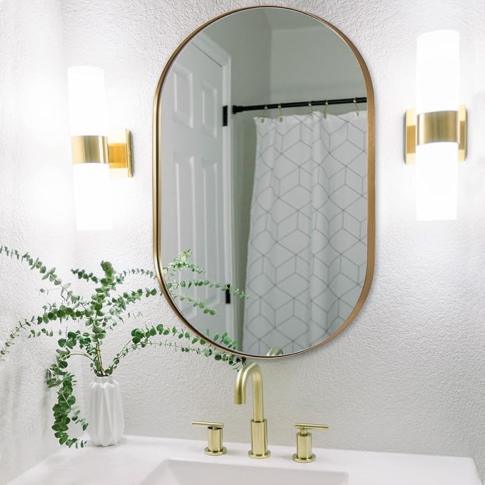 ANDY STAR Oval Mirrors for Bathroom, 26x38 Inch Gold Oval Mirror, Oval Brass Mirror Pill Shaped Stainless Steel 1’’ Deep Metal Frame Mirror Hang Vertically & Horizontally Ideal for Limited Space