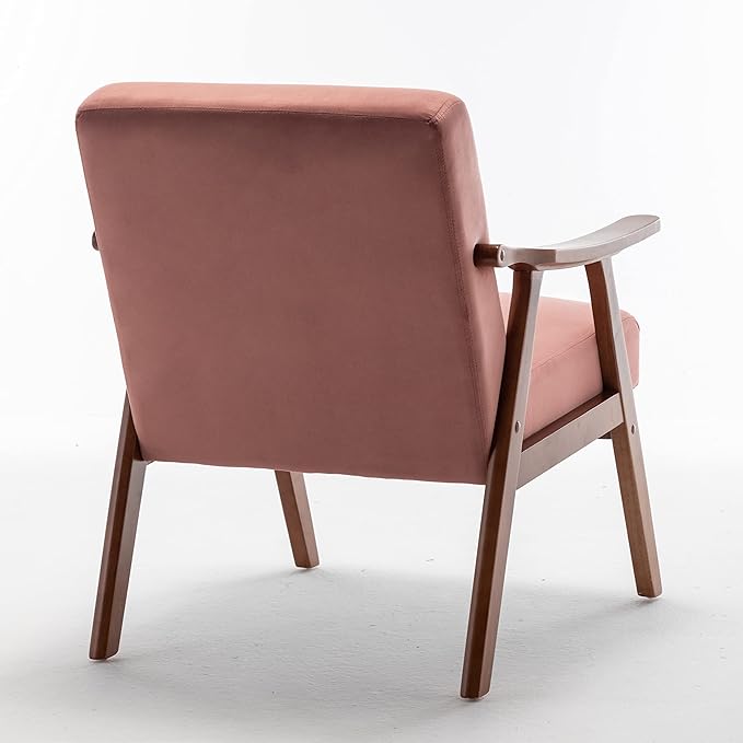 Container Furniture Direct Accent Chair with Microfiber Upholstery and Solid Wood Frame, Classic Mid-Century Modern Living Room Furniture for Extra Seating, Rose