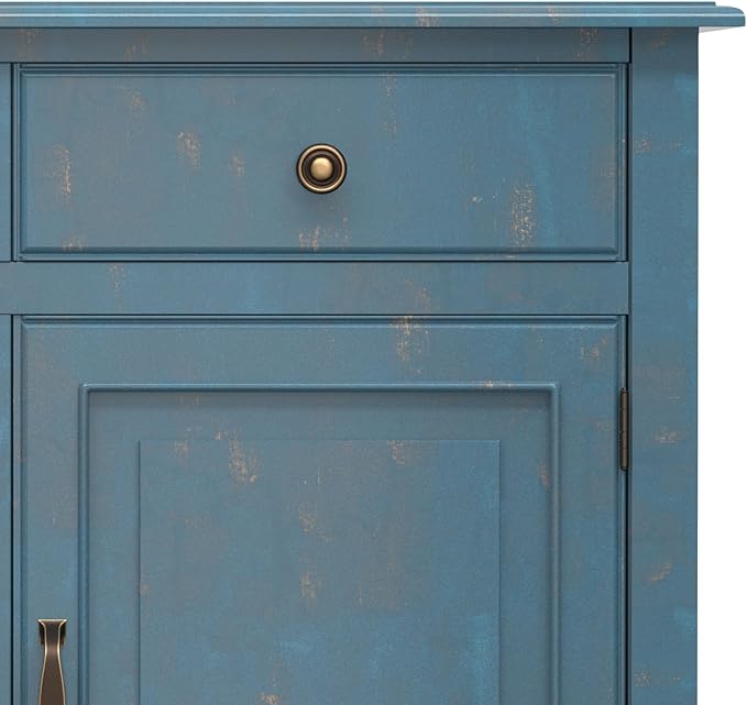 SIMPLIHOME Connaught 40-inch Wide Solid Wood Storage Cabinet in Distressed Coastal Blue for Entryway, Living Room, Organizer for Hats, Gloves, Shoes, Keys, Slim Design, Traditional Style