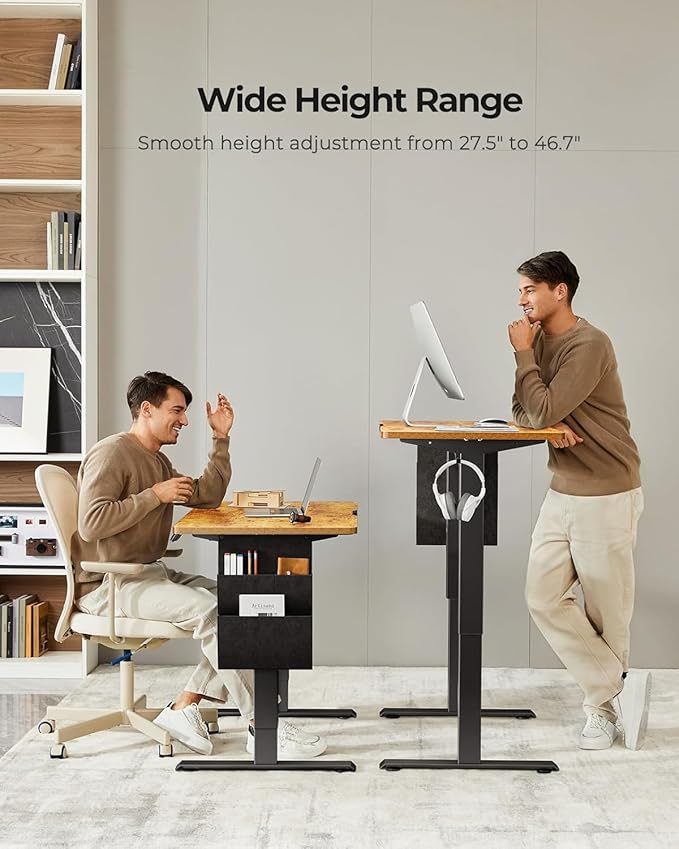 HUANUO Electric Standing Desk, 55 x 24 Inch Height Adjustable Computer Desk with Storage Bag, 4 Height Memory Settings, Sit Stand Up Desk for Home Office, Rustic Brown