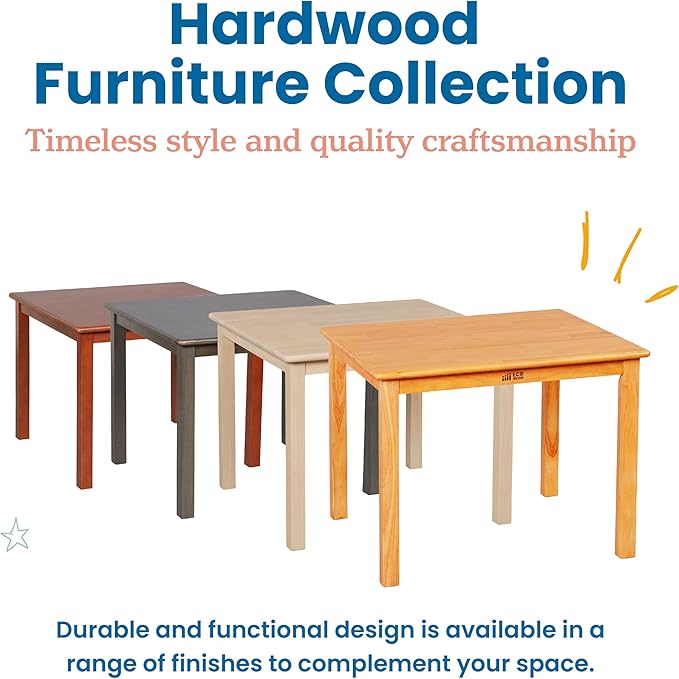 ECR4Kids 30in Square Hardwood Table with 22in Legs, Kids Furniture, Antique White